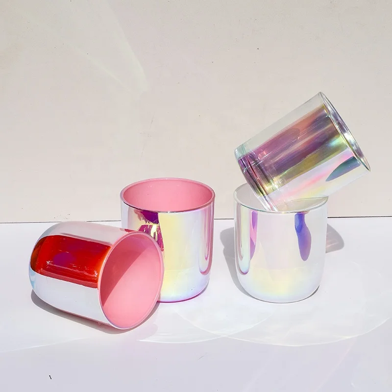 Low MOQ Empty White Pink Blue Rainbow Candle Jars vessels for Making Candles