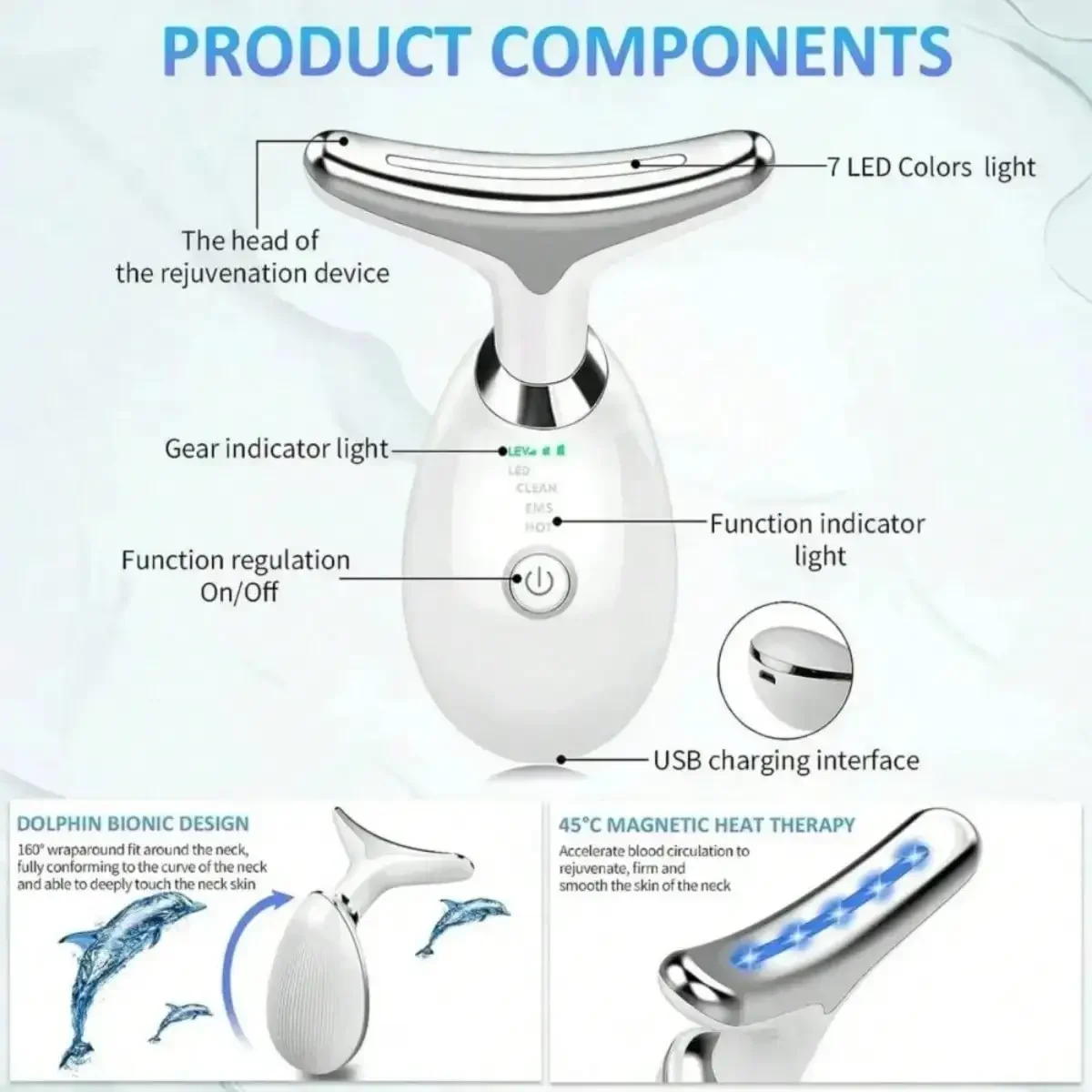 Neck And Face Beauty Device EMS Neck And Face Lifting Massager Skin Tightening Device LED Photon Therapy