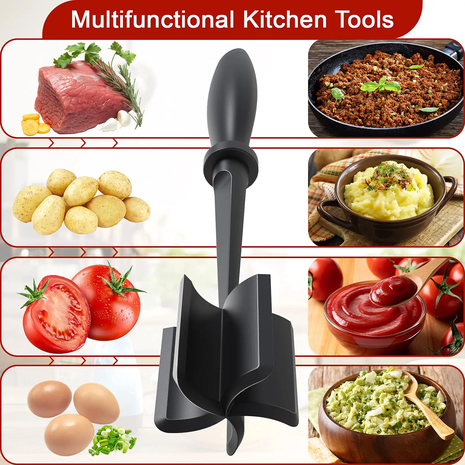Premium Heat Resistant Nylon Meat Chopper Tool, Masher, Meat Fork, Ground Beef, Ground, Turkey, Non Stick
