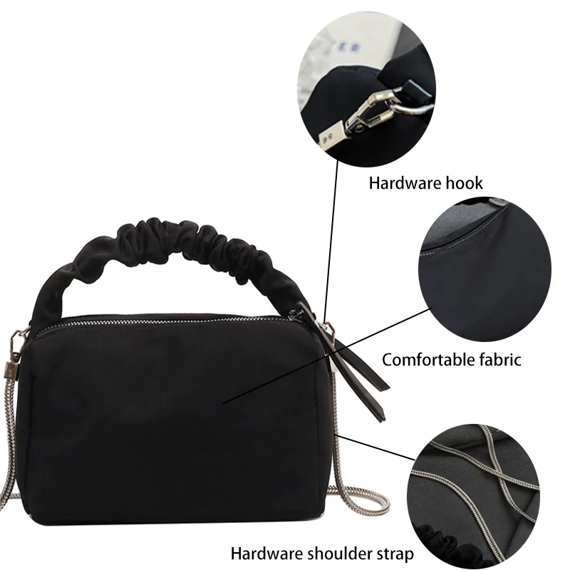 Simple Women's Crossbody Bags Boston Nylon Handbags Zipper Chain Dinner Bag Shoulder Bag Daily Commuting