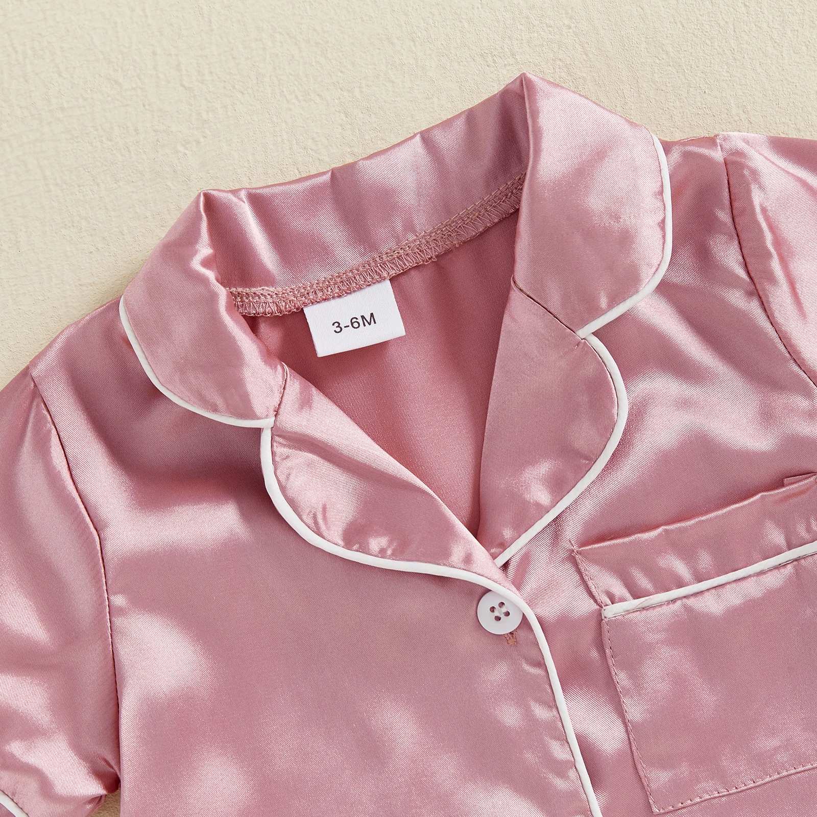 Description Picture 5 of itemToddler Baby Boy Girl Satin Pajama Infant Button-up Shorts Jumpsuit Children Cotton Short Sleeve Sleepwear Newborn Romnpers