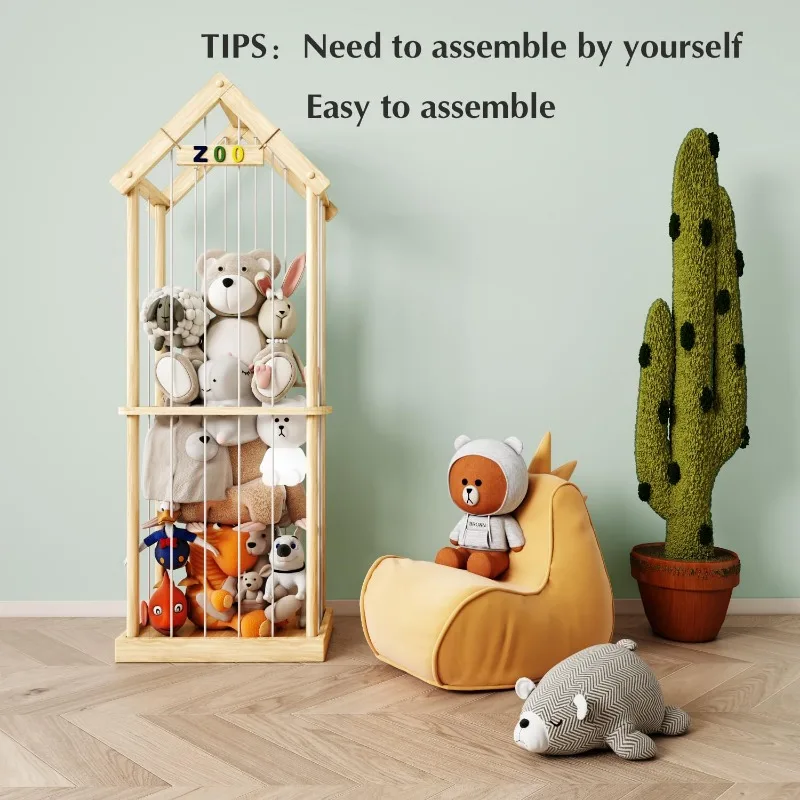 Animal Storage Stuffed Animal Zoo Wood Soft Toy Organizer Plush Toy Holder Nursery Room Organizer Zoo Cage Stuffed Animal Holder 5