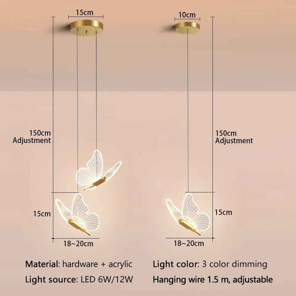 Butterfly LED Pendant Lights Ceiling Hanging Lamps Bedside Suspension Luminaire Living Room For Home Decoration Indoor Lighting 3