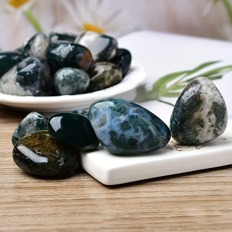 50g Moss Agate Tumble Minerals Specimen Stone Aquarium Home Decor decorative stones,tumbled stones,tumbled agates
