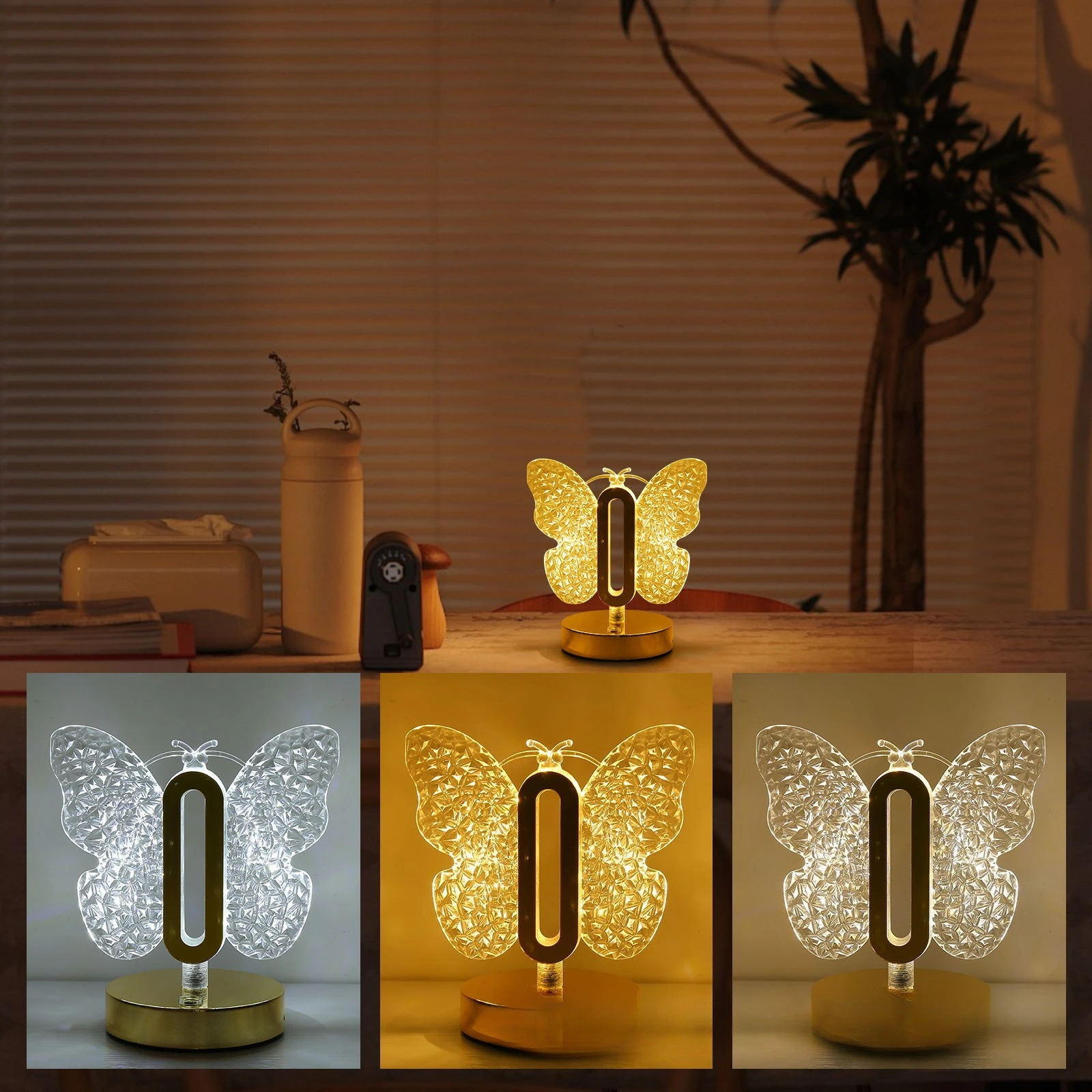 Popular Butterfly Atmosphere Lamp, Creative Table Lamp, Bedroom Desktop Night Light, 3-color Charging Stepless Dimming