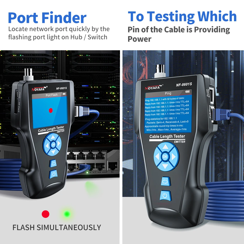 NOYAFA Network Cable Tester NF-8601S Cable Tracker Anti-Interference PING Tester Measure Length Tester Network Tools 5