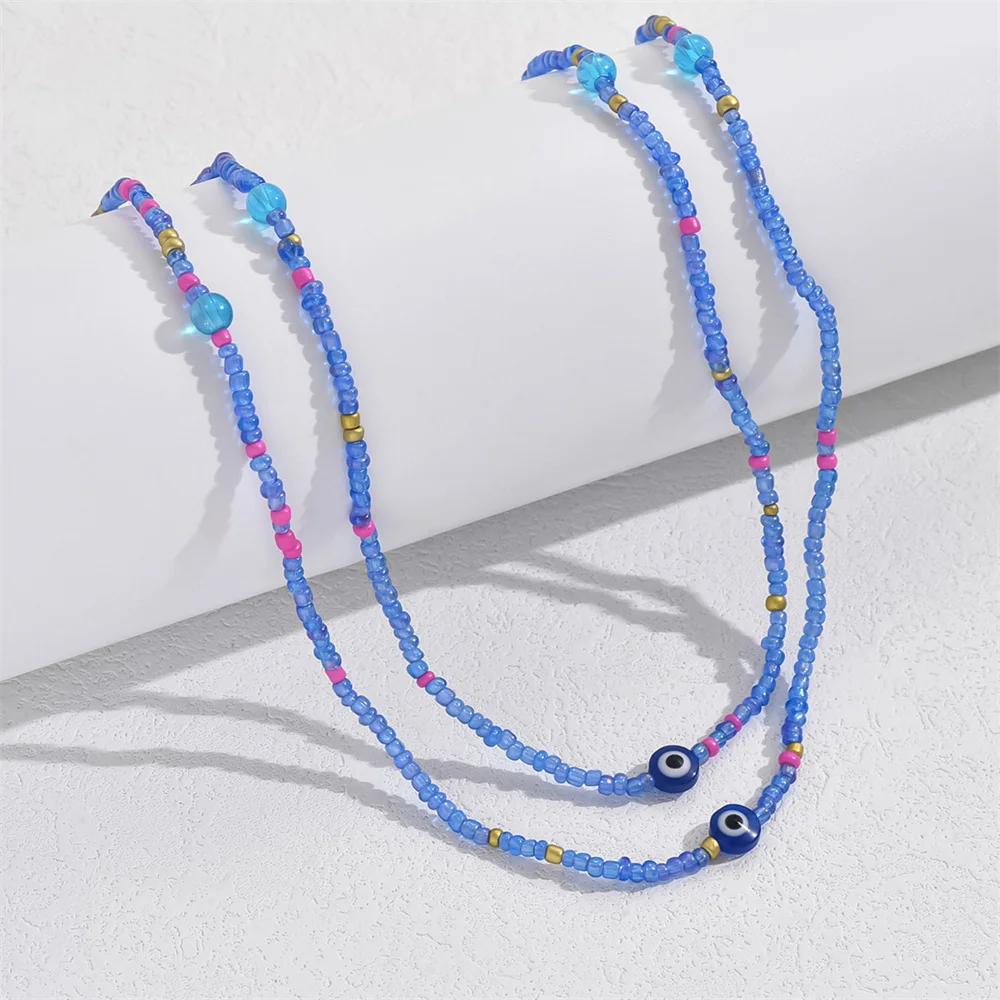 Fashion Blue Eyes Multilayer Rice Beads Anklets For Women Gold Color Foot Chain Ankle Bracelet Beach Jewelry Summer Accessories