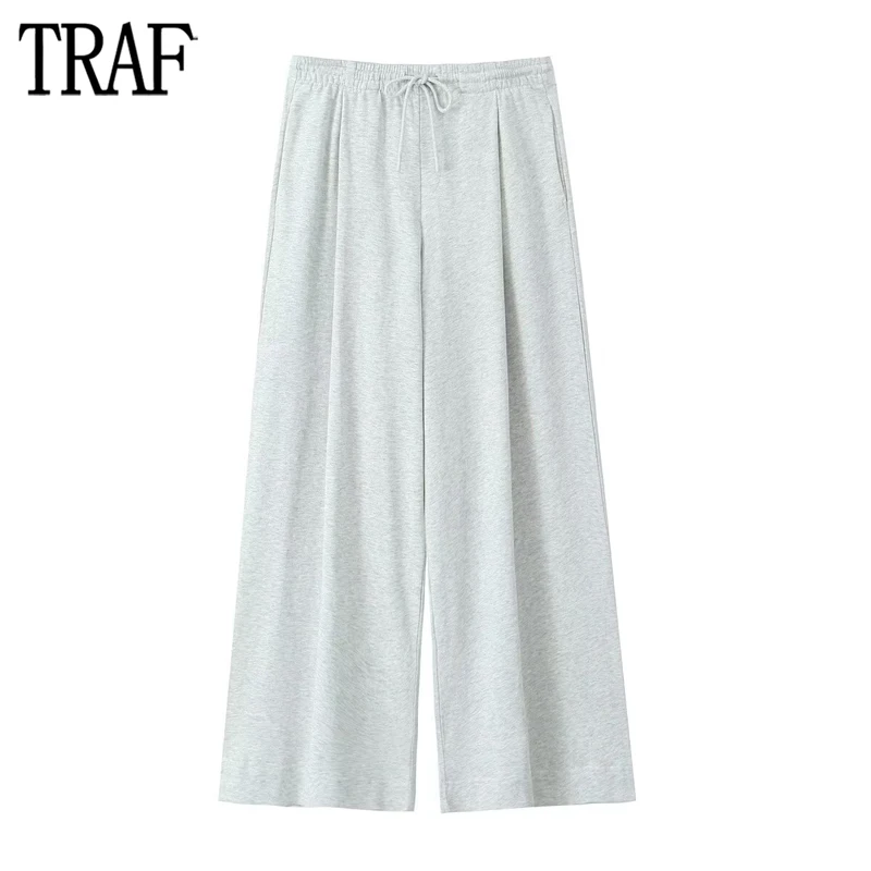 

TRAF 2023 Plush Baggy Pants Woman Pleated Mid Rise Trousers Womens Casual Wide Leg Pants for Women Autumn Winter Pants Women