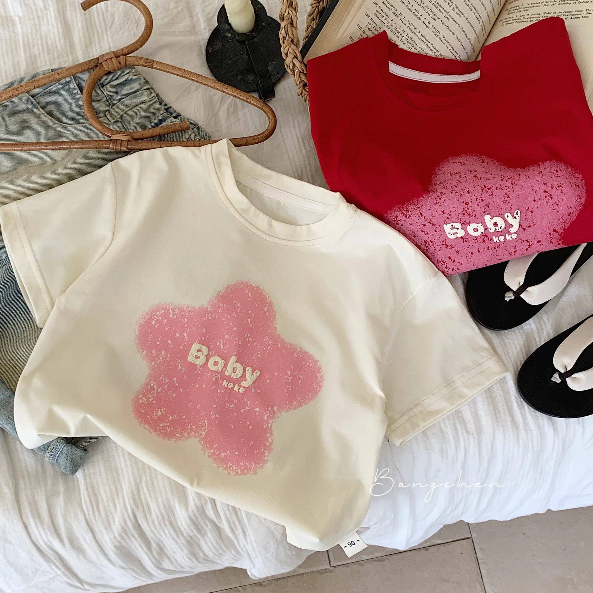 

Children Clothing Kids Casual T-shirt 2024 Summer Letters Short-sleeved Korean Style Casual Simple Sweet Kids T Shirt Top