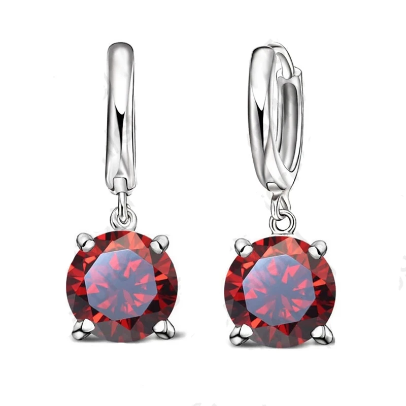 Real 925 Pure Sterling Silver Dangle Earrings CZ Crystal Big Round Earrings for Women Girls Gift Fashion Jewelry