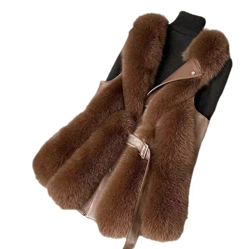 Manteau mi-long en fourrure de renard pour femme, veste en émail épais, veste femme, automne, hiver, nouveau, 2023