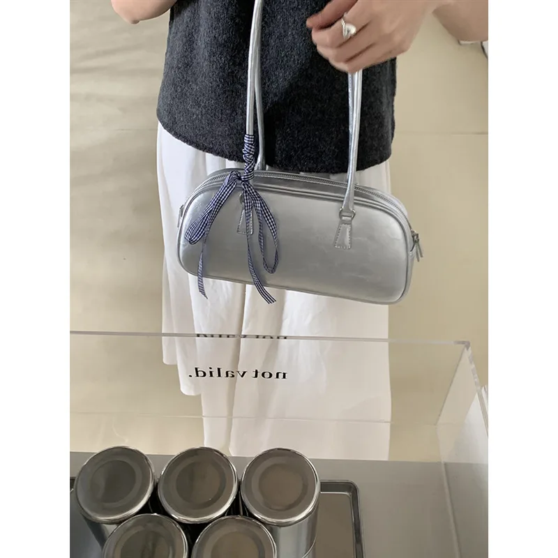 2024 Spring Summer New Collection Ballet Style Tote Bag for Women, Silver Shoulder Underarm Bag, Y2K Fashion