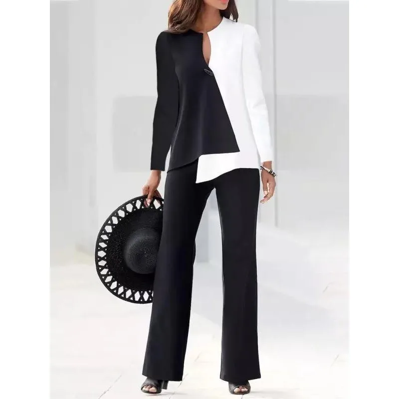 

Fashion Color Matching Pants Set Spring Autumn New Loose Irregular 2 piece Set Female Outifits Temperament Commuting Women's Set