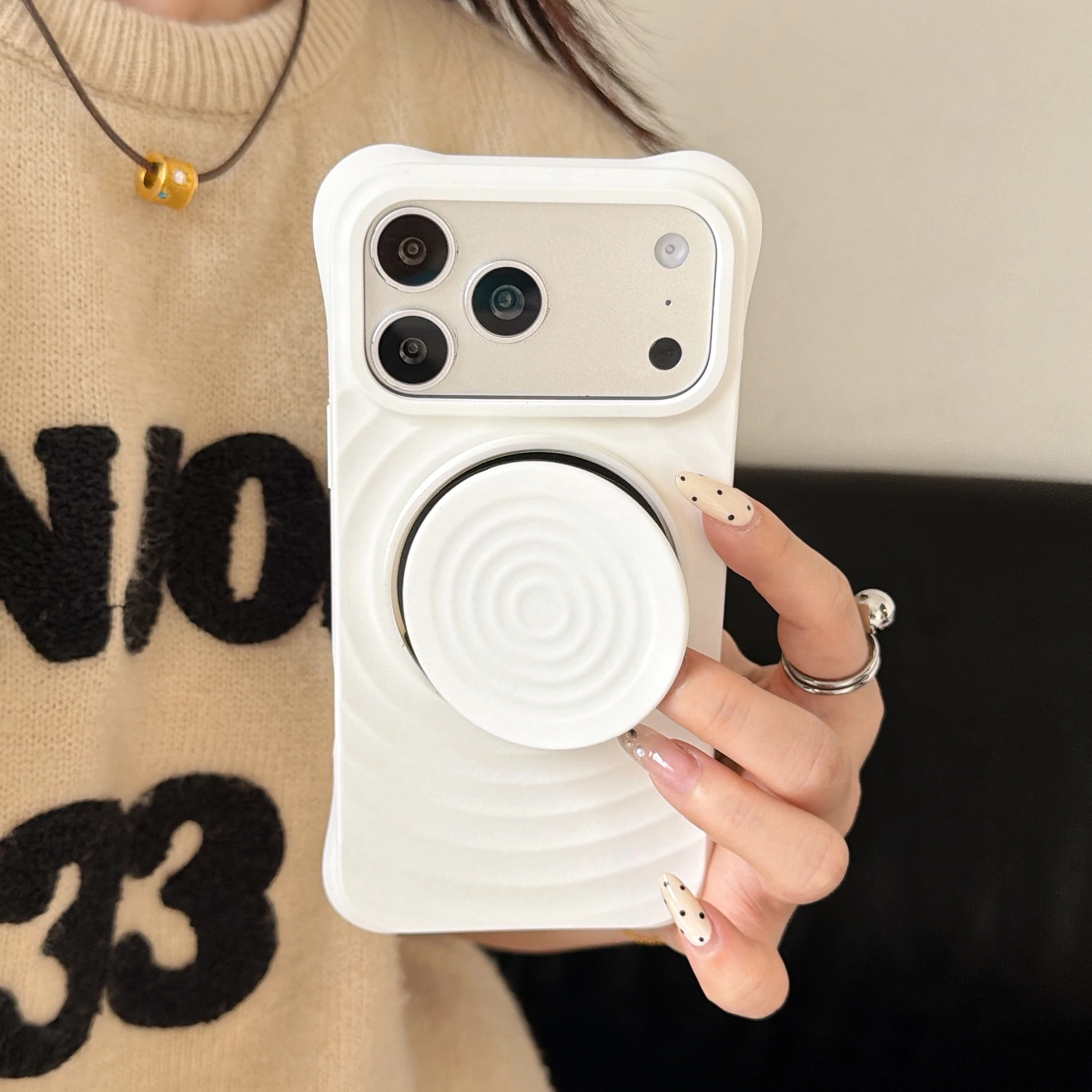 Pastel Matte Wavy Ring Holder Slim Phone Case Cover