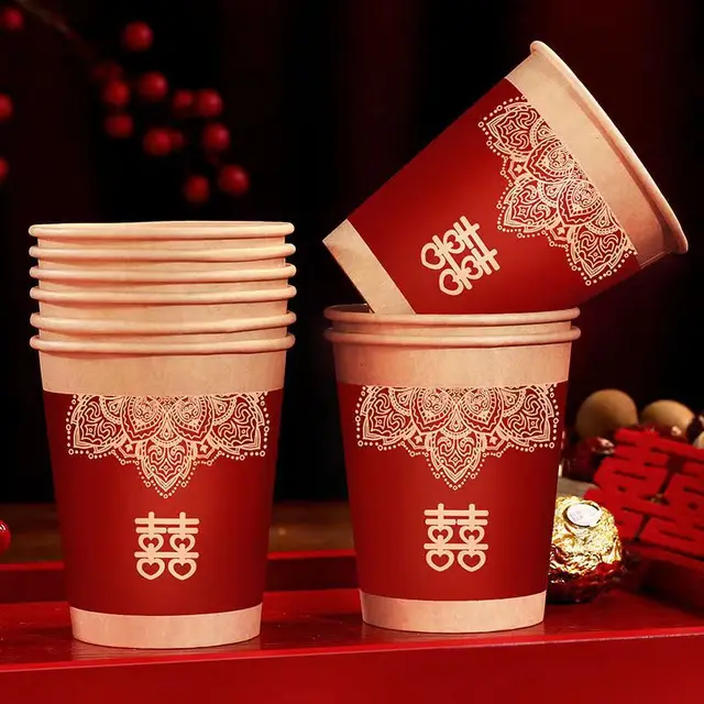 Free Shipping 50pcs/lot Wedding Double Happiness Disposable Small Paper Cups  Toast Small Paper Cups Red Cups Disposable Cups - AliExpress