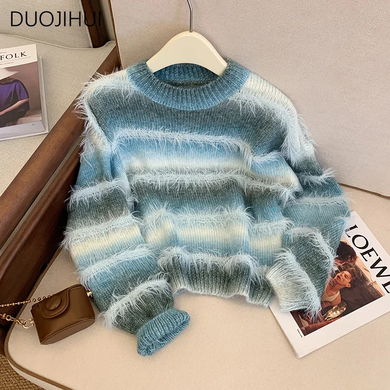 Danedvi Women's Colorblock Pullover Sweater - Striped Slim Fit Knit Top (Dark Green)