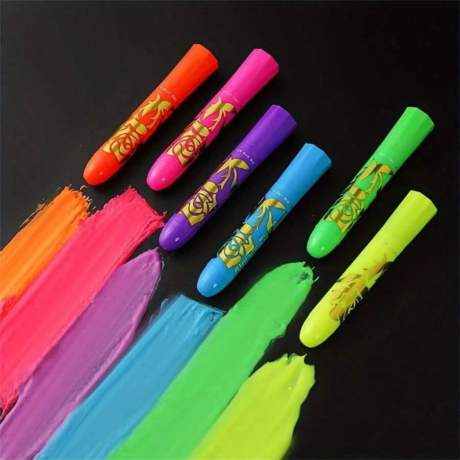 6 Uv Black Light Facial Oil Paint Crayon Set, Black Light Makeup Neon Face and Body Oil Paint Stick Marker Pen for Carnival Halloween Masquerade Makeup 5