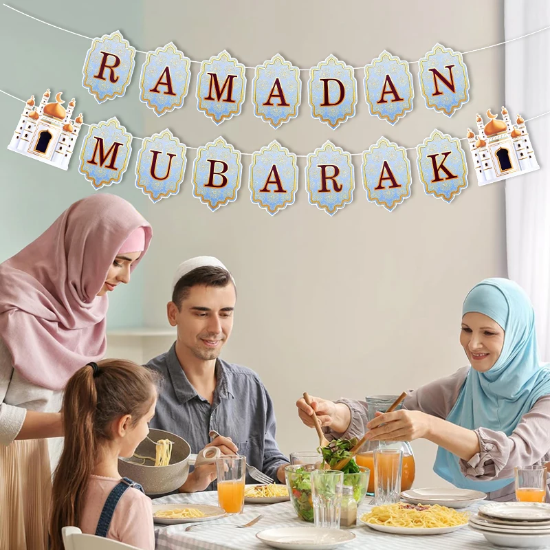 35PCS Ramadan Decorations, Eid Ramadan Mubarak Banner and Foil Hanging Swirl Streams Ceiling
