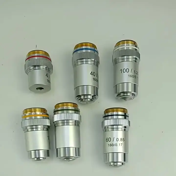 4X 10X 20X 40X 60X 100X 色消し対物レンズ 195 mm 対物距離 チューブ