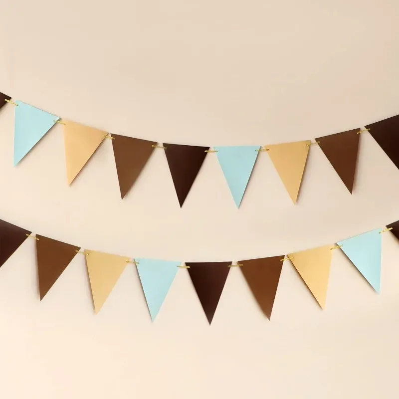 Party Decorations party decorations Coffee Brown Blue Paper Pennant Banner Triangle Flags Bunting Teddy Bear Safari Wild Baby Shower Gender Reveal