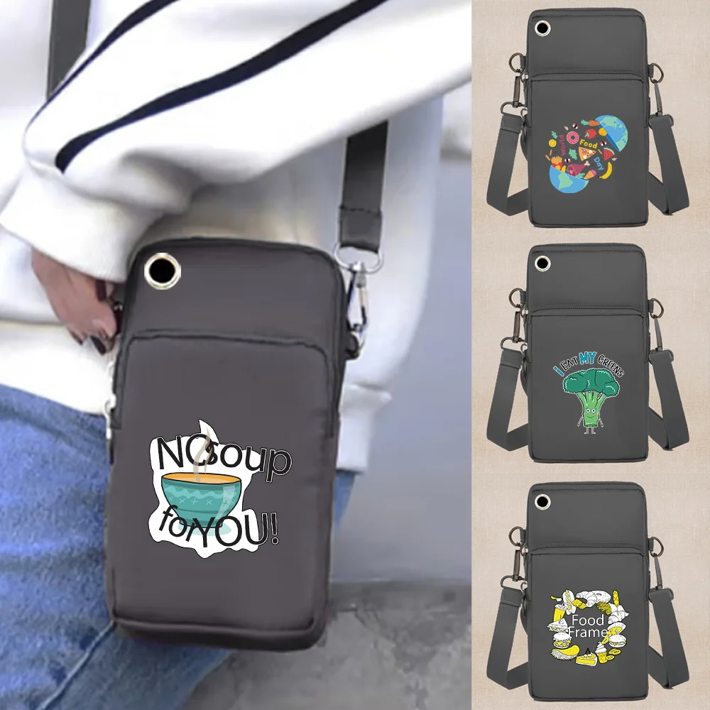 

Waterproof Mobile Phone Bag Arm Pack Food Print Shoulder Bags for Apple/Huawei/Samsung Cell Phone Packet Women Wallets Organizer