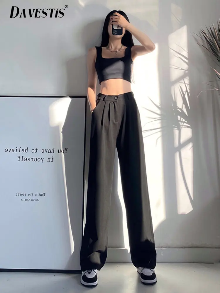 

Casual Loose Wide Pants for Women 2023 Spring New 1 Button High Waist Suit Trousers Elegant Office Comfort Fabric Tailored Pants