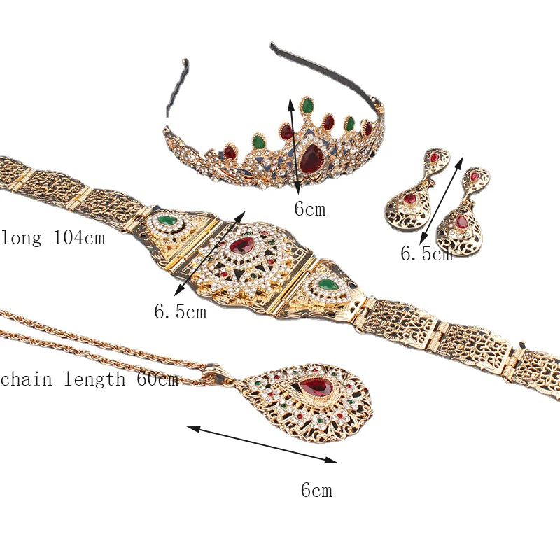 Arabian Wedding Jewelry Set Robe Dress Belt Earrings Necklace Moroccan Metal Waist Chain Wedding Bridal Crown Head Chain Bridal Jewelry Sets Crystal Jewelry Sets