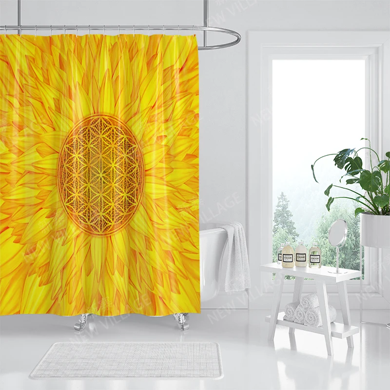 Rideau De Douche 183x198cm - Motif Mandala Bohème - Imperméable Polyester