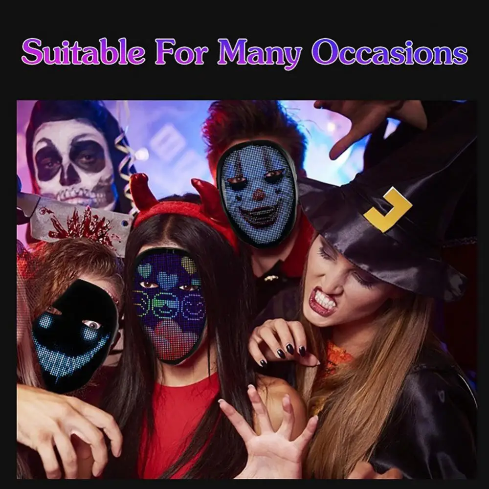 Bluetooth RGB Light Up LED Mask Diy Picture Animation Text Halloween Christmas Carnival Costume Party Game Child Masks Deco GIFT
