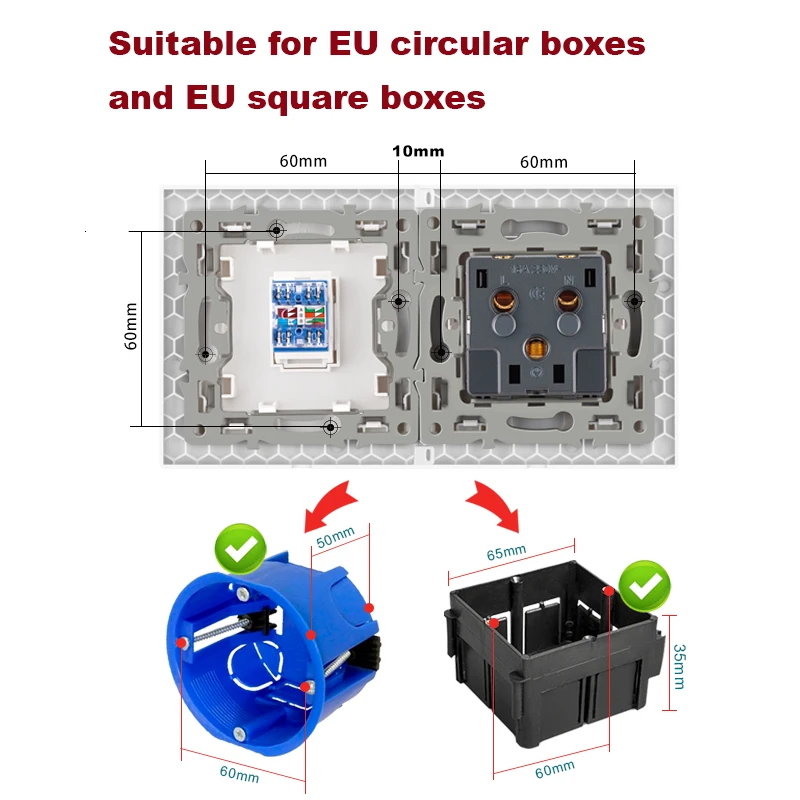 JHJCH EU 표준 벽 소켓 + TV cat3, 강화 유리 rj45 cat6 벽 커넥터 + 컴퓨터 인터넷 잭 157*86mm