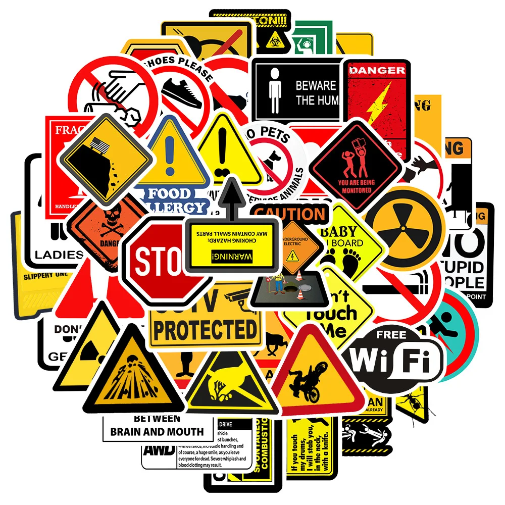 50PCS Warning Stickers Danger Banning Skateboard Fridge Guitar Laptop Motorcycle Travel Classic Toy Cool Decals Sticker 2