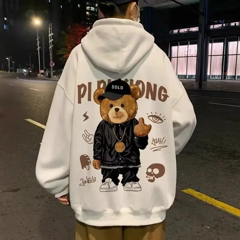 

Men's Fashion Brand High Quality Hoodie New Bear Print Pullover Vintage Graphic Hoodies Unisex Y2k Loose Fit Hooded Sweatshirt