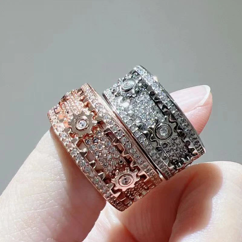Stainless Steel Gear Wheel Style Ring CZ Zircon Rotating Relieve Stress Artifact Circle For Men Women Unisex-Adult Ring Jewelry 3