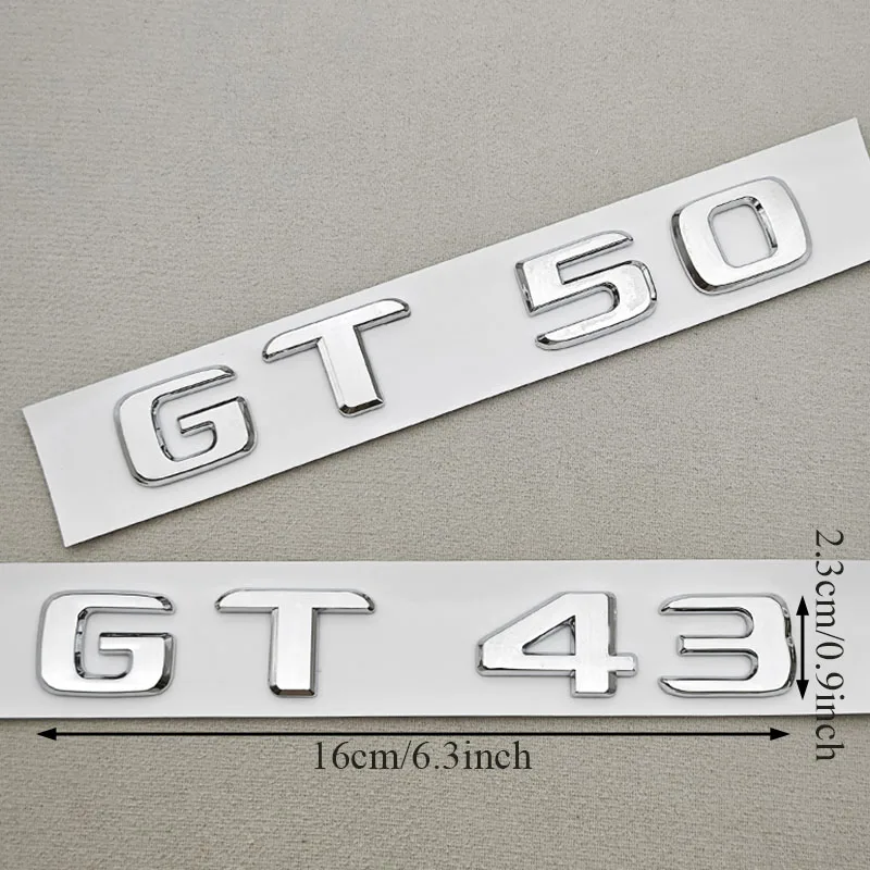 3D ABS 크롬 자동차 레터 로고 GT43 GT50 GT53 GT63 배지 엠블럼 스티커 메르세데스 벤츠 AMG GT 시리즈 테일 마킹 액세서리