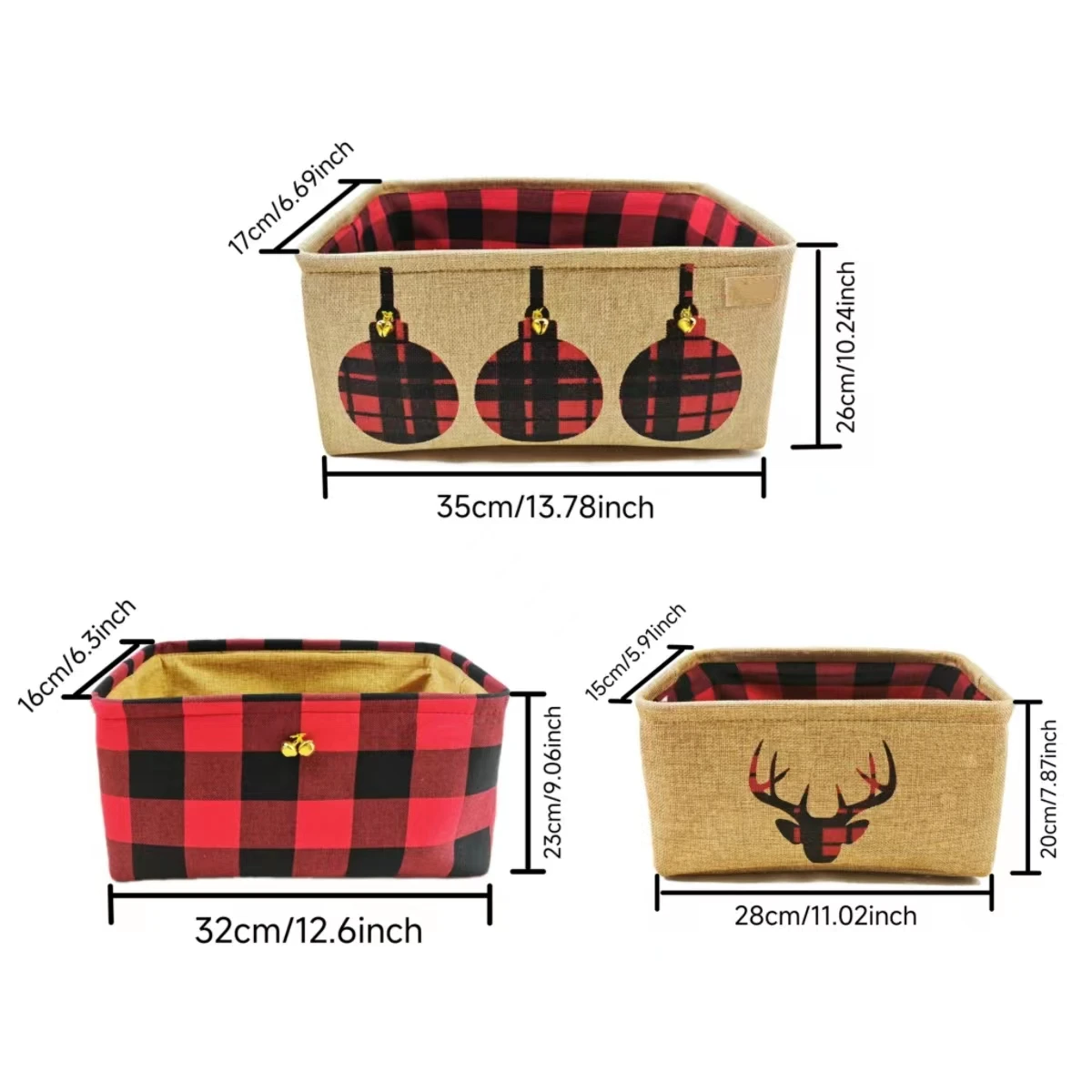 3 Pcs Collapsible Storage Basket Cute Christmas Elk Fabric Organizer Collection Bin Box for Pet Cat Dog Toy Supplies 3