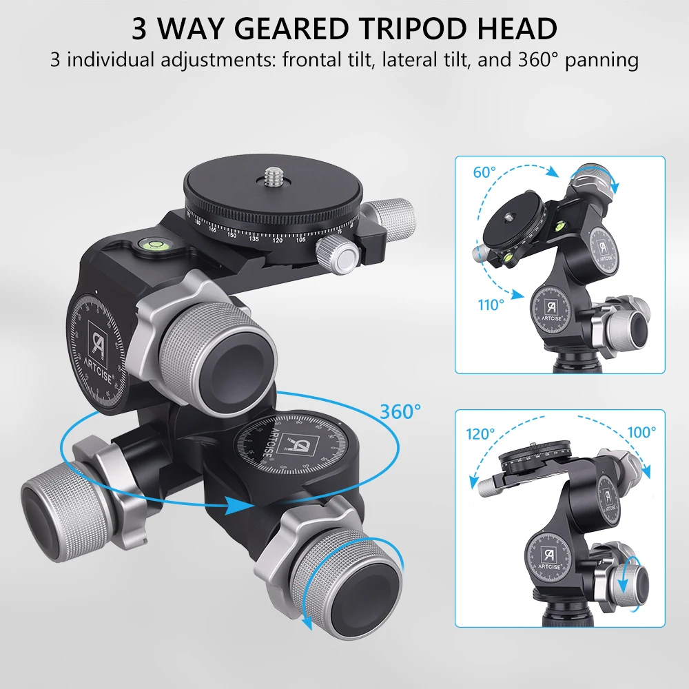 Professional Geared Tripod Head for Precise Photography Adjustment with Arca Swiss Panoramic Pan for DSLR Camera Max Load 6kg tripod ball head