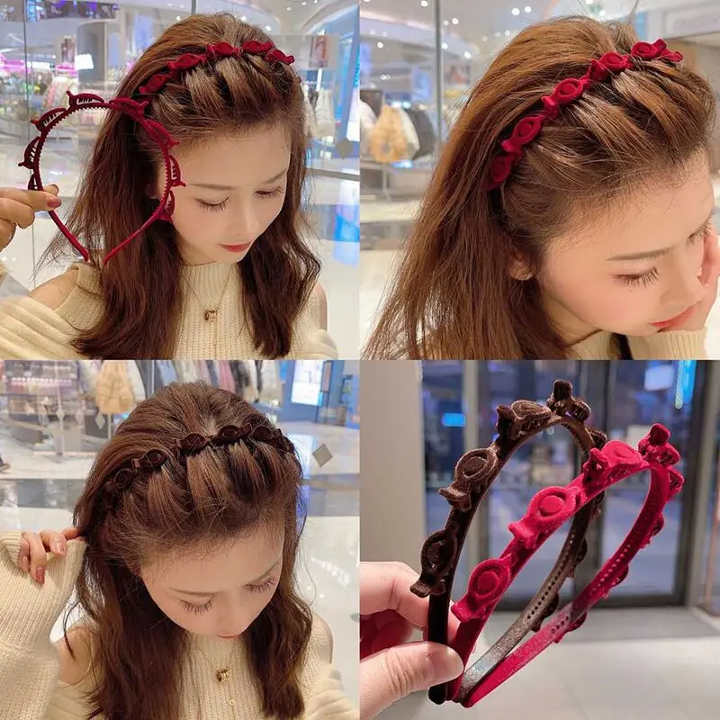 1/2/3 Pcs Flocking Braided Headband 간단한 깨진 머리핀 머리띠 세련된 소녀 얼굴 세척 머리띠