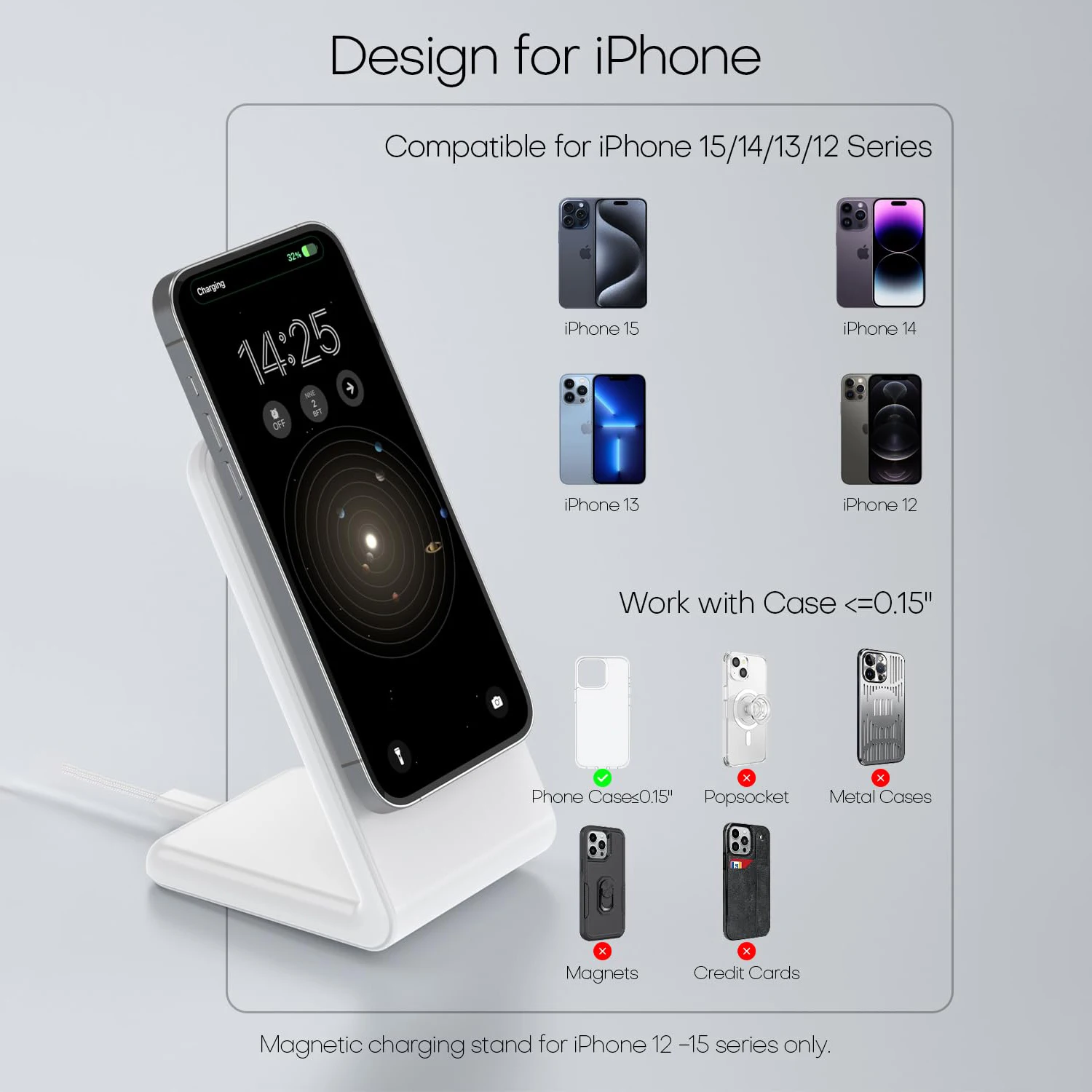 Wireless Charger for MagSafe,Minimalism Magnetic Dock Stand 15W Fast Charging thumbnail 8