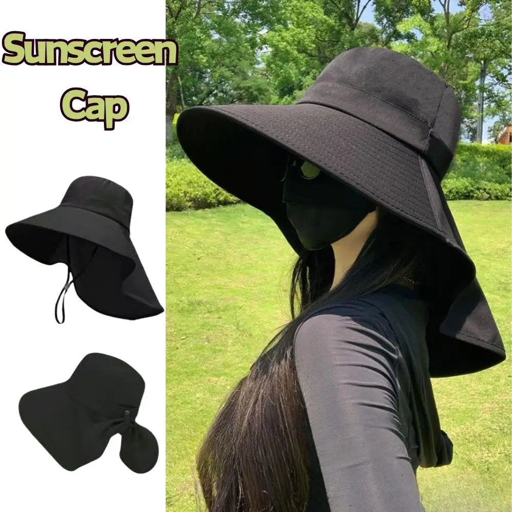 Summer Ponytail Hat With Large Brim Sun Visor Sunscreen Cap Travel Fisherman Hat Women Beach Sun Hat With Neck Flap Protection