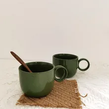 

Korean Style Vintage Dark Green Mug Ceramic Art Coffee Cup Bigt Ring Milk Cup Water Cup Teacup