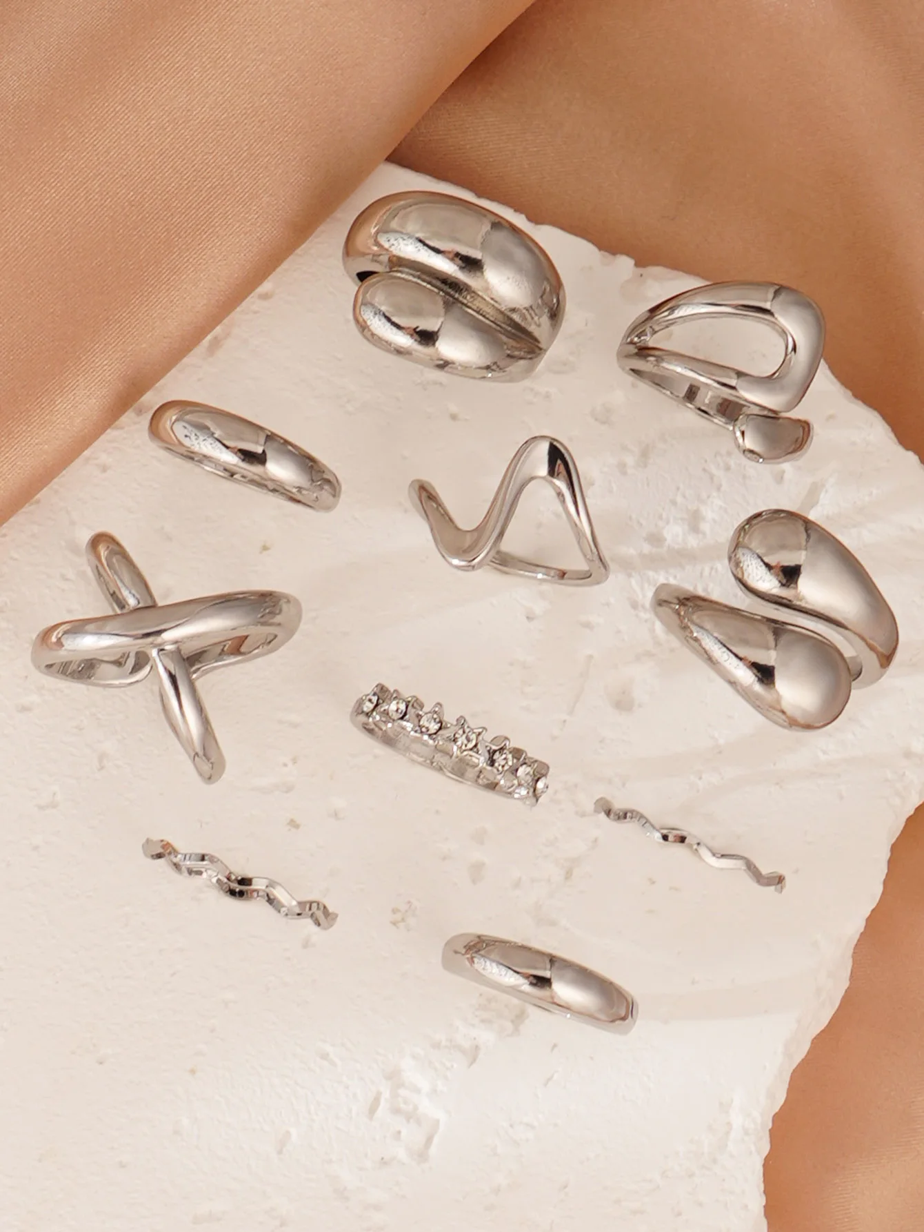 Punk Stacked Geometric Line Smooth Ring Set for Women Jewelry