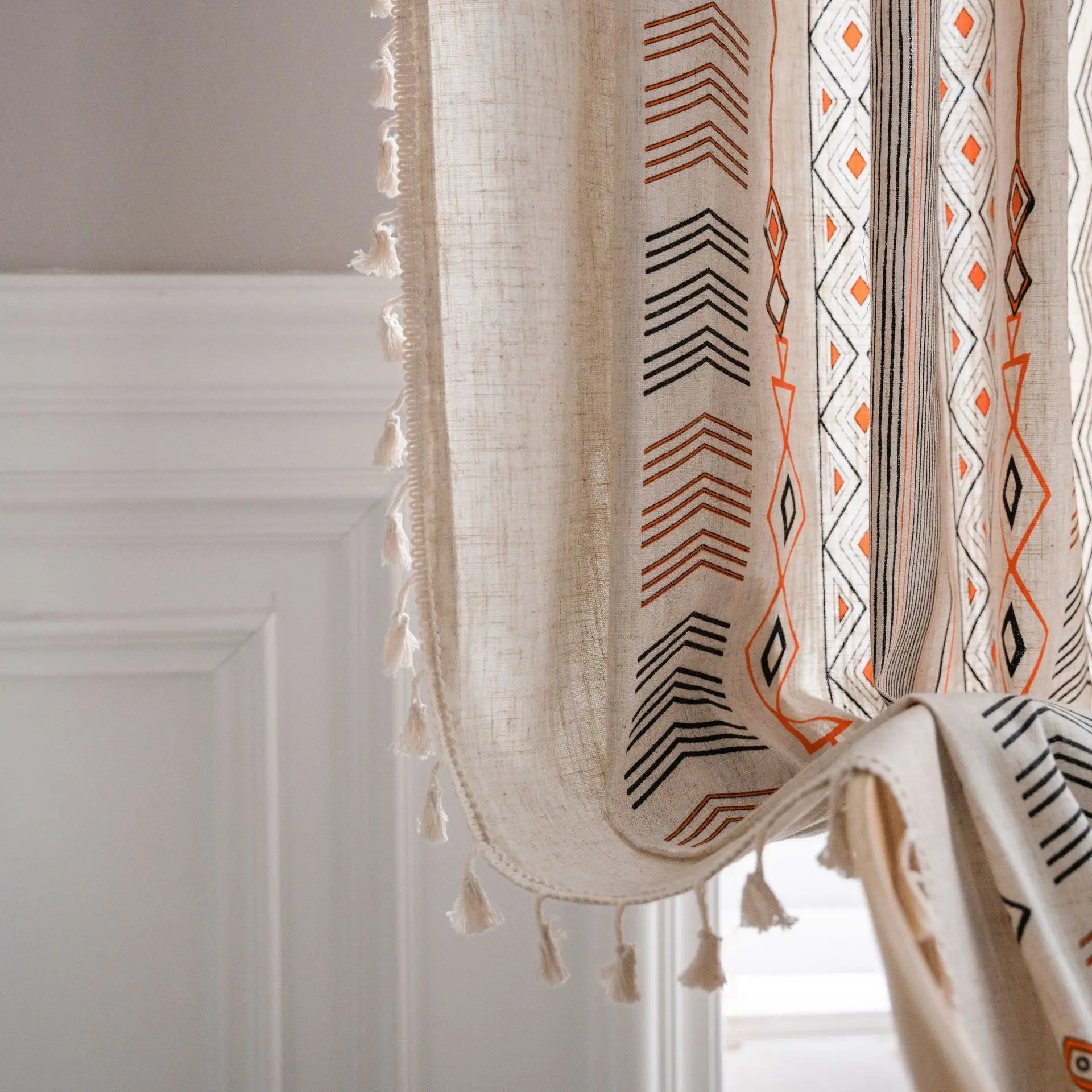 Boho Geometric Patterns Curtains Semi-Blackout Window Curtains for Living Room, Linen Tassels Farmhouse Curtains for Bedroom 5