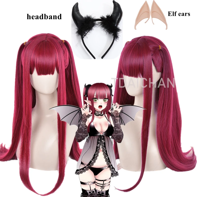 

Anime My Dress Up Darling Rizu Kyun Cosplay Wigs Red Kitagawa Marin Devil Cosplay Wig Synthetic Hair Devil Headband Elf Ear