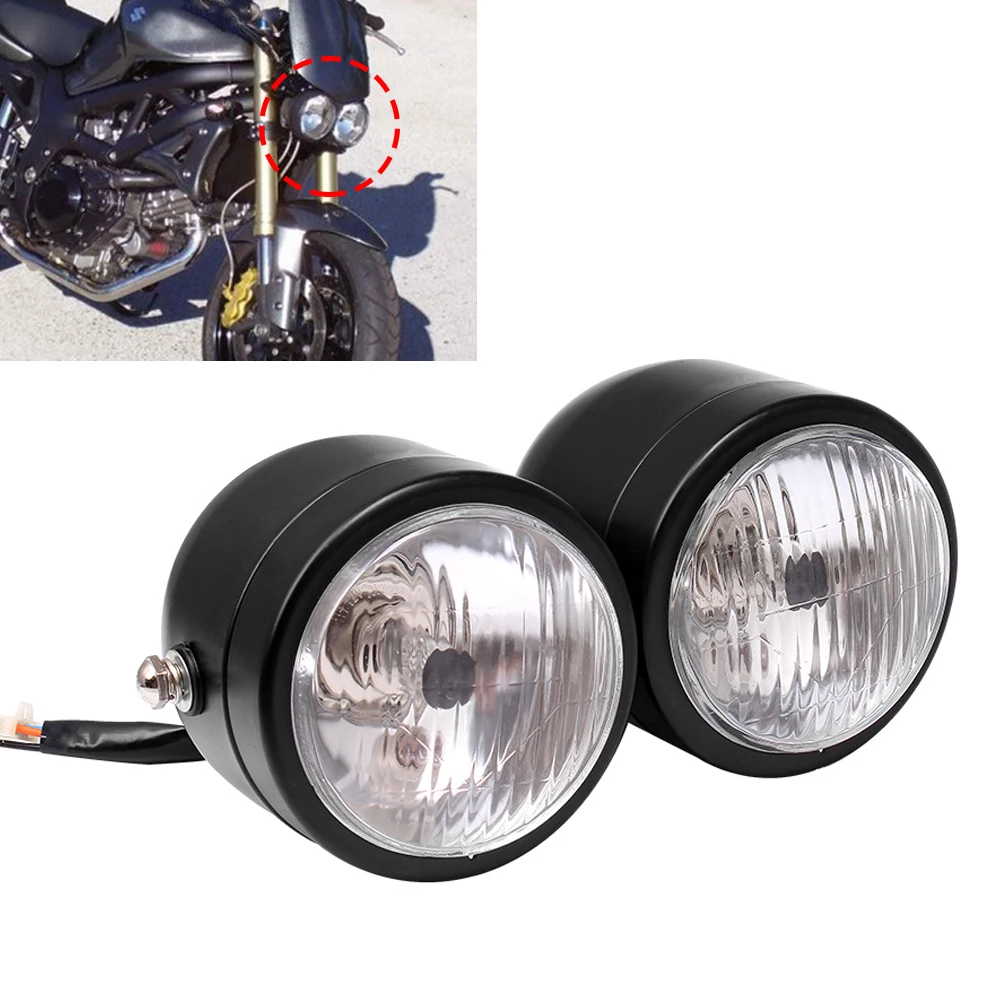 Universale Moto Nero Doppio Faro Anteriore Doppio Doppio Lampione Street Fighter Per Harley Dual Sport Dirt Bikes