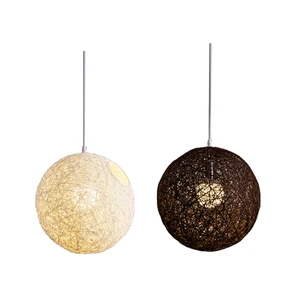 2 Pcs Bamboo, Rattan And Hemp Ball Chandelier Individual Creativity Spherical Rattan Nest Lampshade - White & Coffee