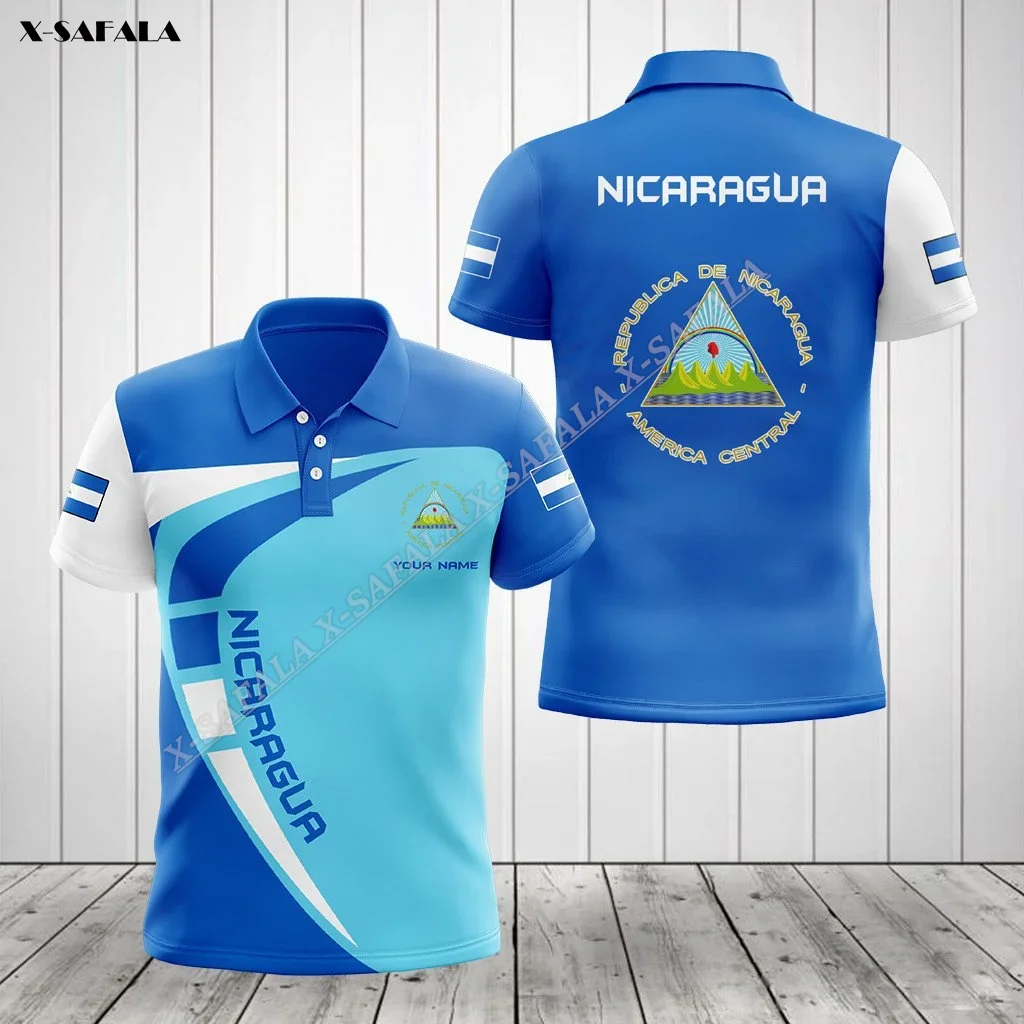 

Nicaragua Is My Home Latin America Flag 3D Print Men Polo Shirt Collar Short Sleeve Breathable Casual Tee Top