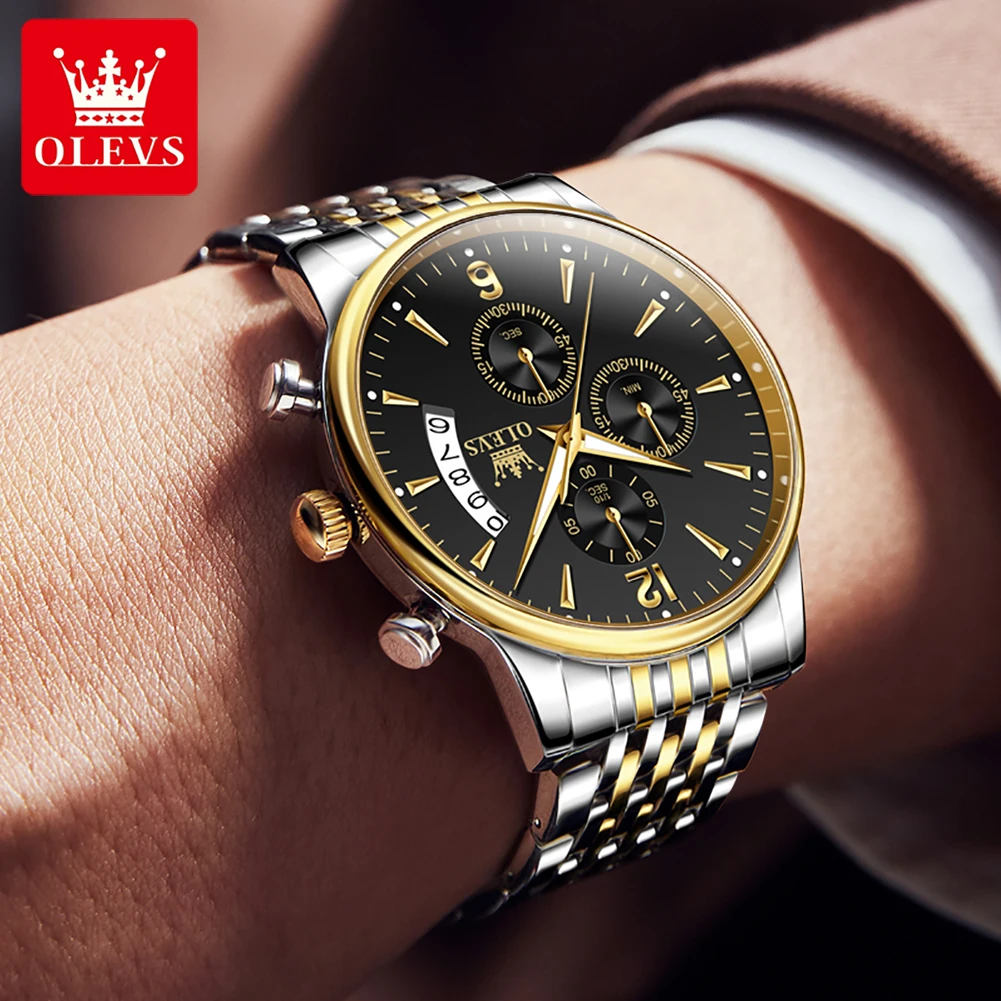 OLEVS Mens Watches Luxury Stainless Steel Quartz Wristwatch Calendar Luminous Clock Men Business Casual Watch Reloj Hombre