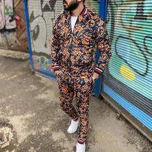 

Man New Tracksuits Men's Sets 3D Print Sets Men Two-piece Set Patchwork Zipper Tracksuits Small Leg Trousers men jacket Suits