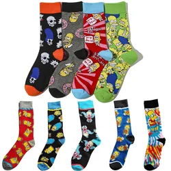 New Cartoon Socks Simpson Tube Socks Men Combed Cotton Socks Sports Basketball skateboard pattern Ins Tide Couple Socks