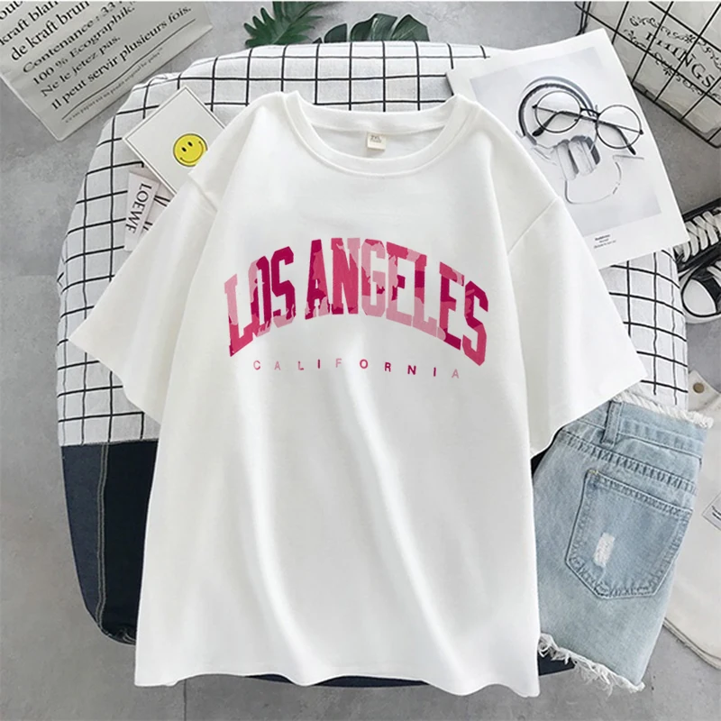 Los Angeles Fashion Short Sleeve Tshirt USA Letter Print Women Graphic T Shirt Summer Y2k Top Casual Oversized T Shirt sport t shirt Tees